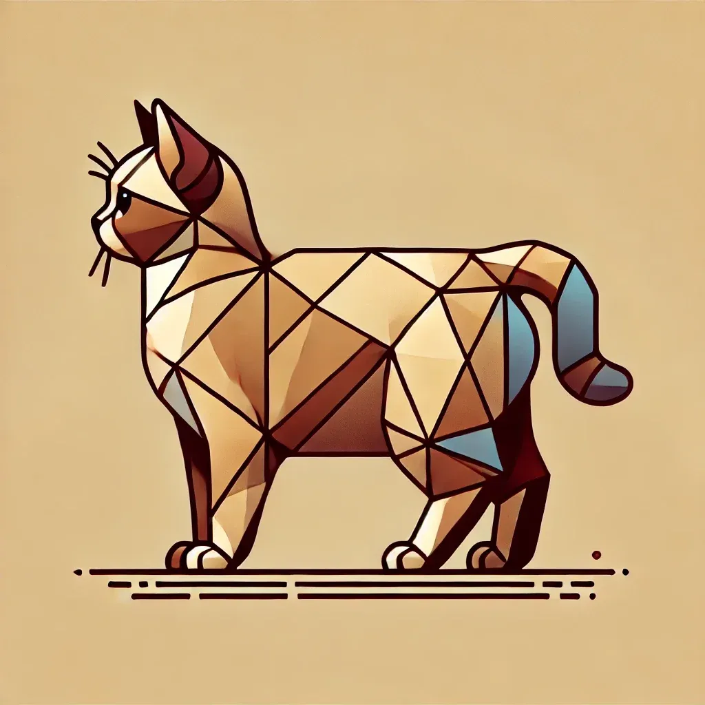 Geometrisk illustrasjon av Munchkin-katt i profil, viser karakteristiske korte bein og lang kropp