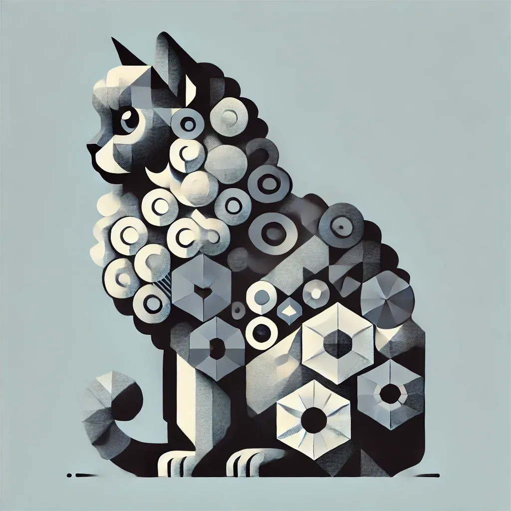 Geometrisk illustrasjon av Selkirk Rex katt, kjent for krøllete pels og vennlig natur, i moderne stil