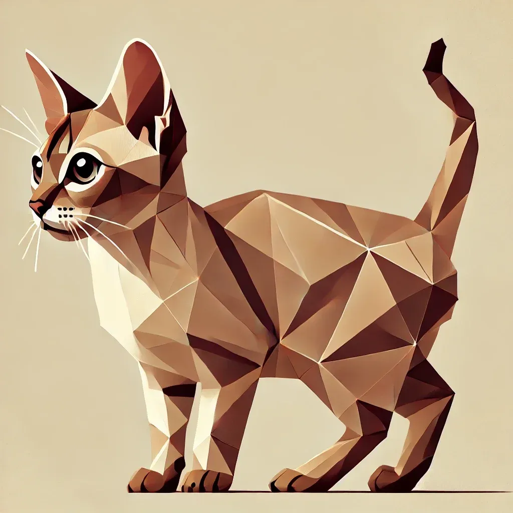 Geometrisk illustrasjon av Singapura-katt, minste katterase, vist i sideprofil med store ører og øyne